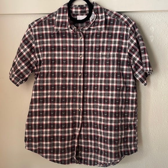Vintage Bobbie Brooks cotton plaid short sleeve button down shirt with hearts - Picture 1 of 5